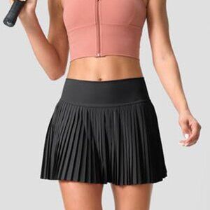 OTOS High Waisted Pleated Tennis Skirt Skort Pockets Athletic Build Shorts Blk M